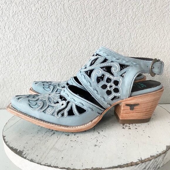 Lane SHALEY Robin Mule Blue Cowboy Boots Womens 7 Cowgirl Western Short Ankle - Picture 4 of 11